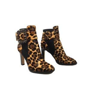 Karl Lagerfeld Vania Calf Hair Rhinestone Ankle Leopard/Black Boots. Sz 8. NIB